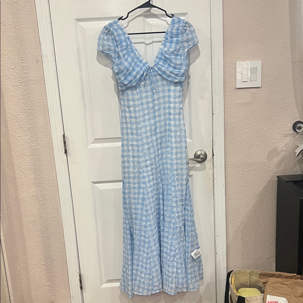 Asos Light Blue Printed Short-Sleeve Maxi Dress